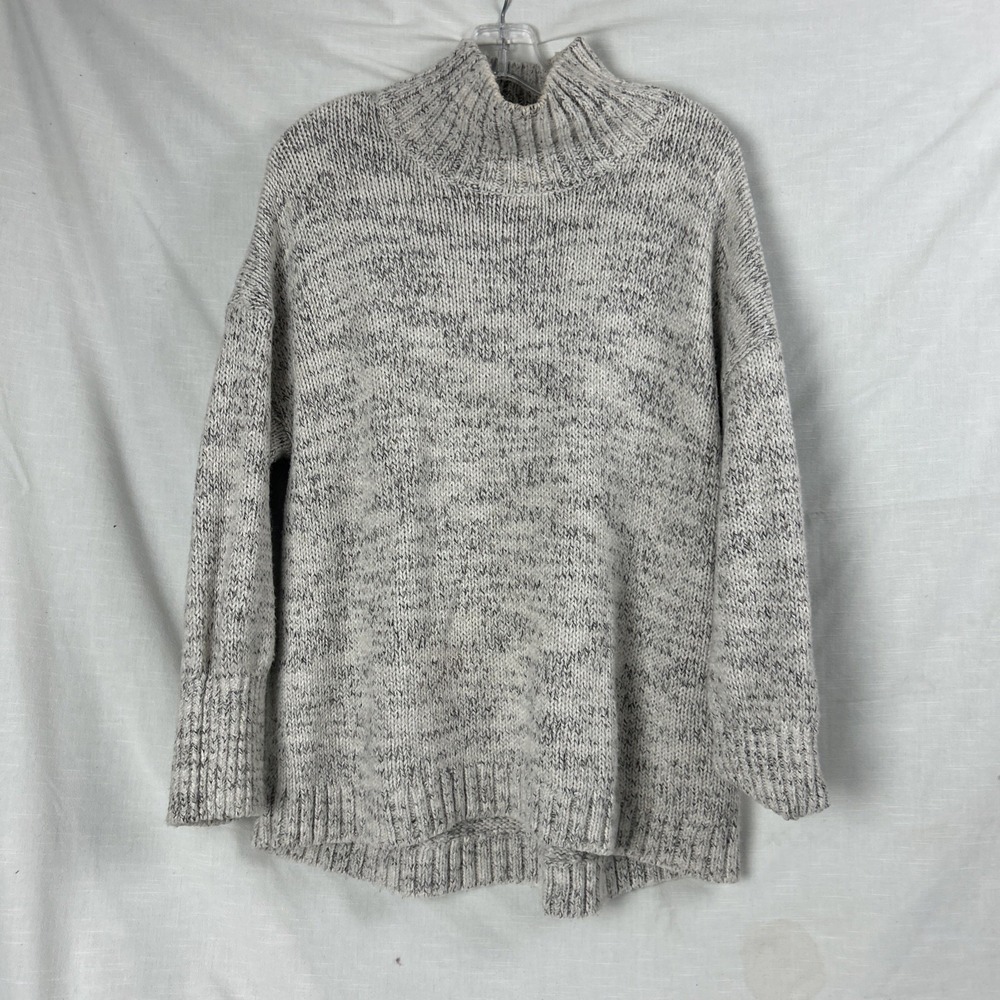 PURE JILL Sweater M Marled Ribbed Turtleneck Jumper Cotton Blend Gray